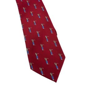 Jos. A. Bank Mens Red Silk Golf Golfer Motif Sport Necktie Tie